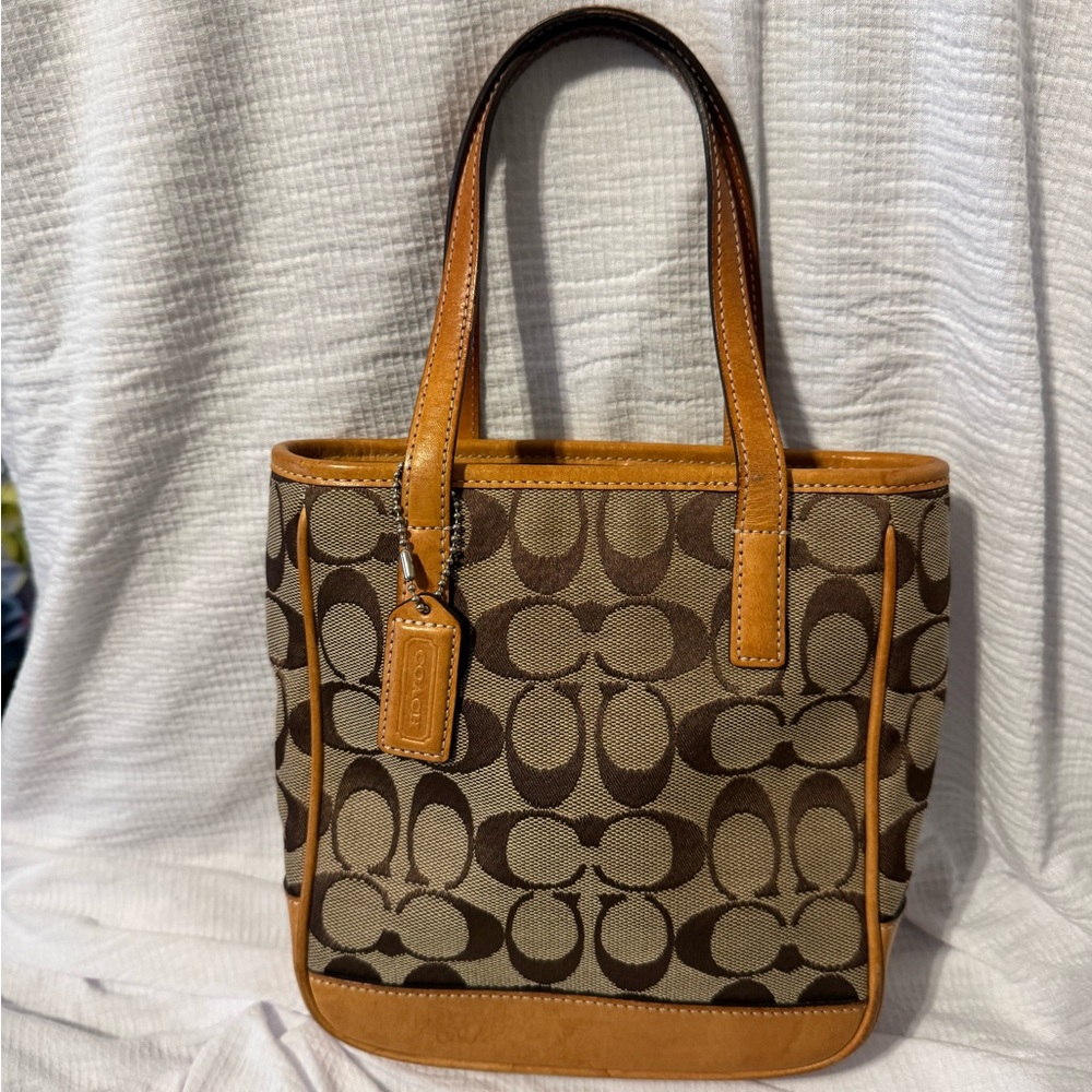 Vintage Coach Signature Brown and Tan Mini Tote